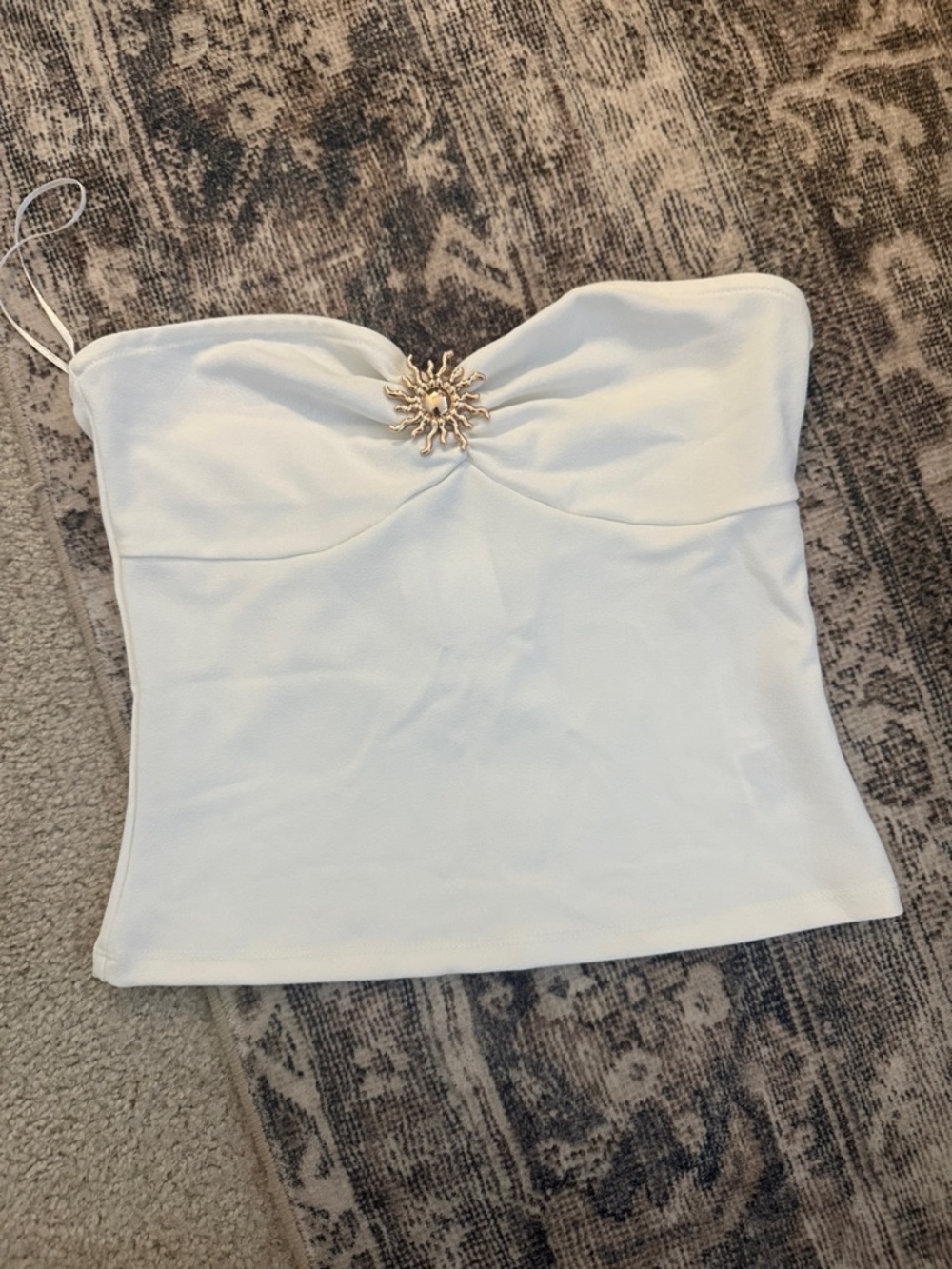 H&M White Strapless Top with Gold Sun Medallion